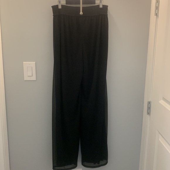 New Directions Sz M Black Pants w/sheer overlay & fancy elastic waistband NWOT - Picture 2 of 7
